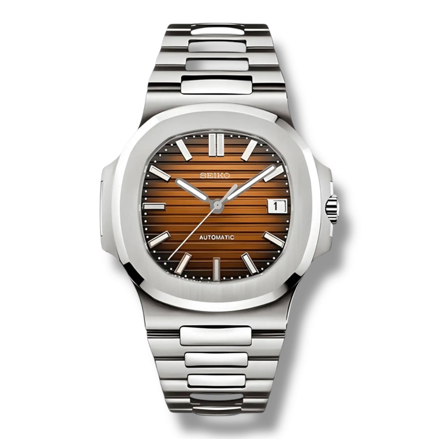 Montre Seiko Nautilus Brown en acier inoxydable – Cadran marron texturé, index luminescents et mouvement automatique haute précision. Élégance et caractère pour un style raffiné